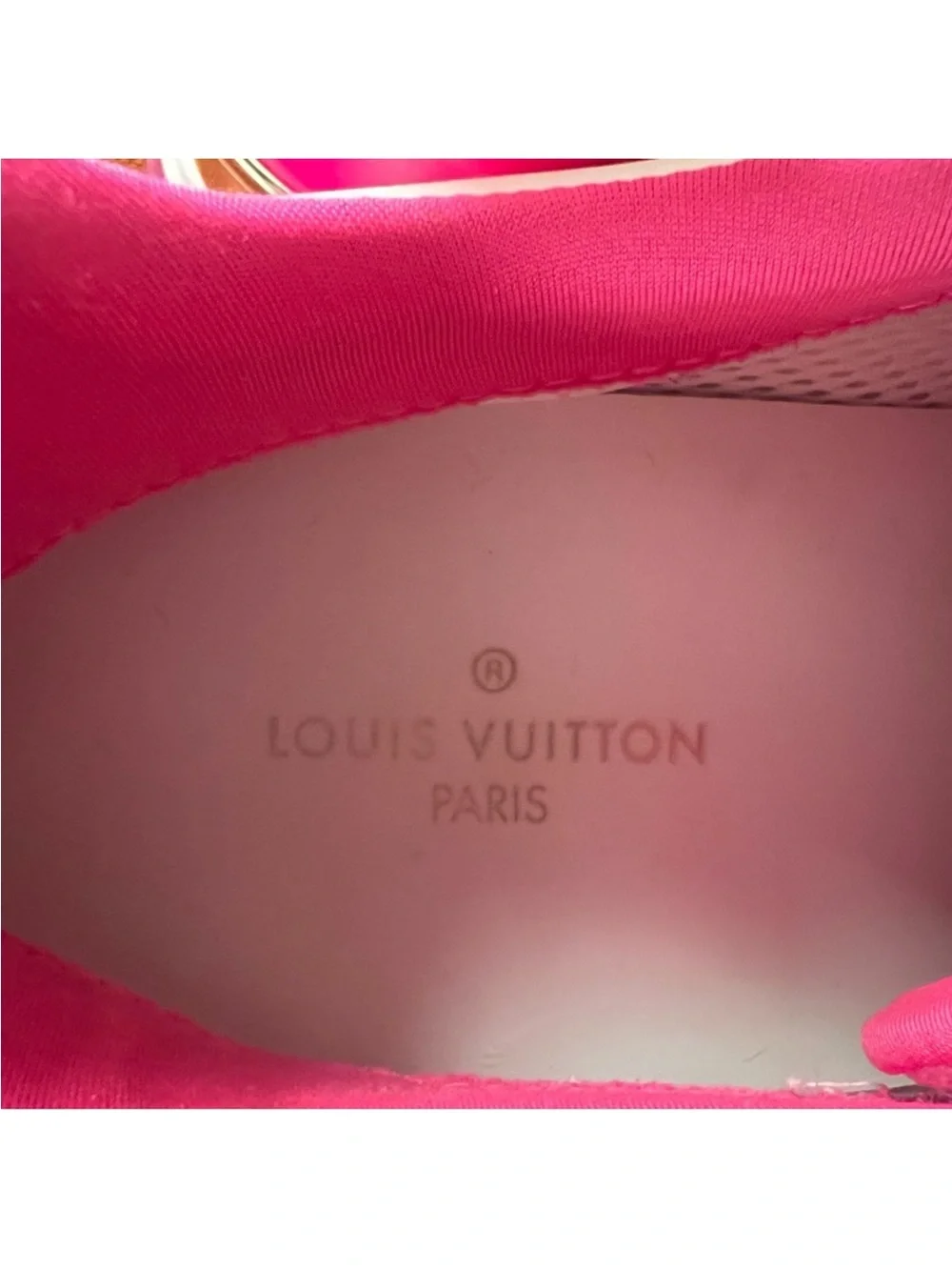 Louis Vuitton White & Hot Pink Low-Top Sneakers with Gold Accent - Picture 7 of 12